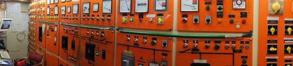 Panorama úr vaktklefa rafmagnstafla