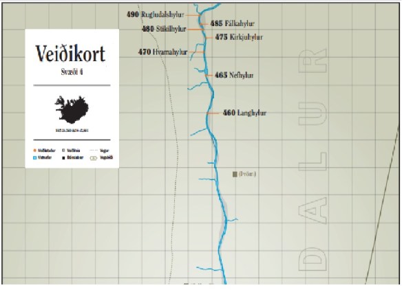 Kort af efsta hluta Blöndu Svæði 4