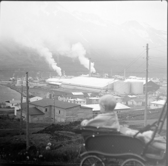 Sigló og barn í vagni