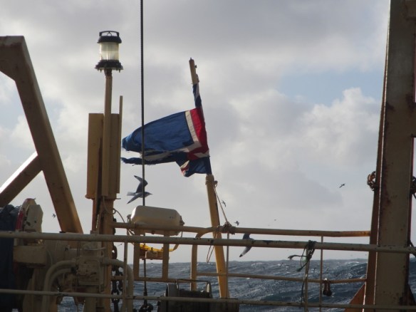 Fáninn okkar eftir lætin.